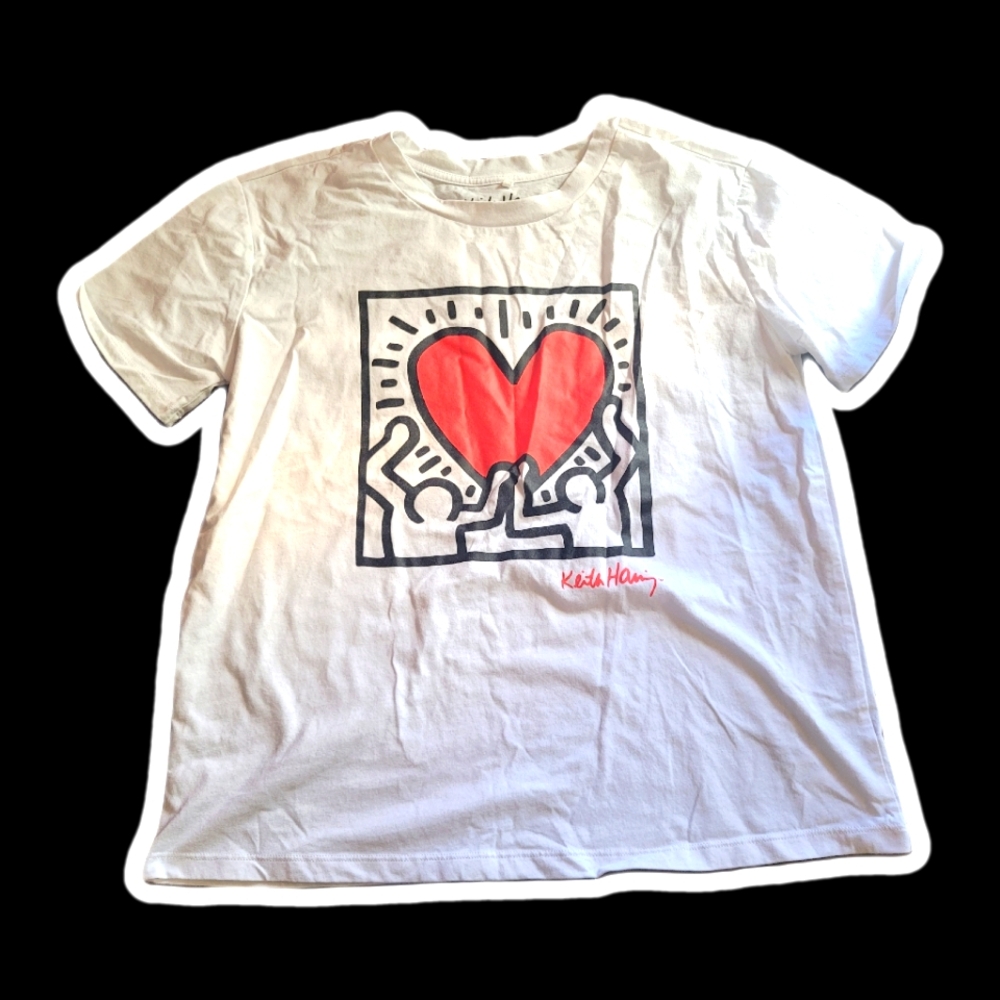 Keith Haring White T-Shirt with Red Heart Design